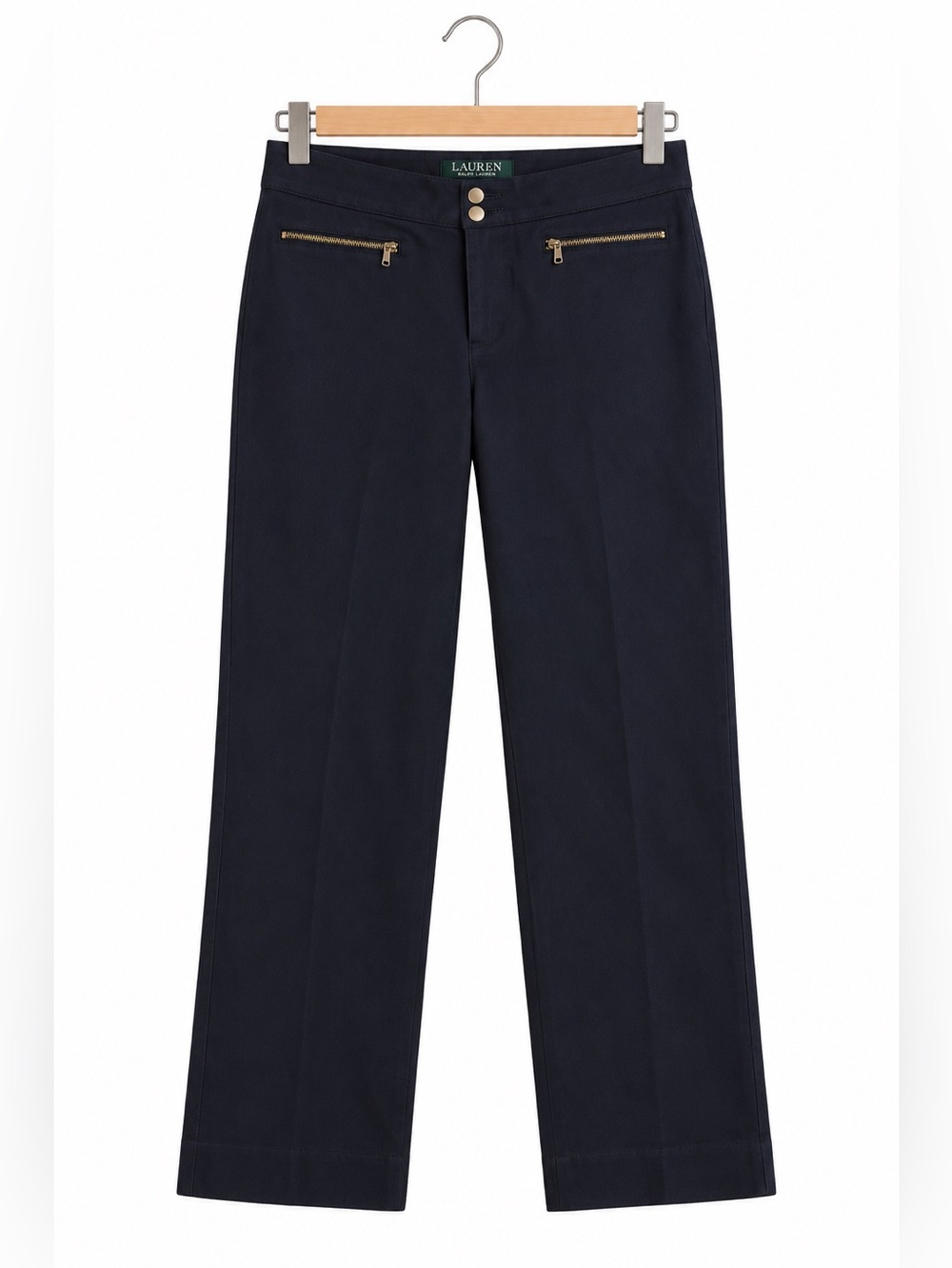 Lauren Ralph Lauren Women’s Black Straight Leg Pants Gold Zip Pockets Size 6